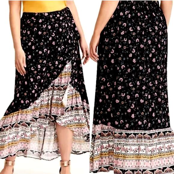 Torrid Floral Faux Wrap Tiered Ruffled Maxi Skirt High Low Size 12/L Coquette - Picture 2 of 14